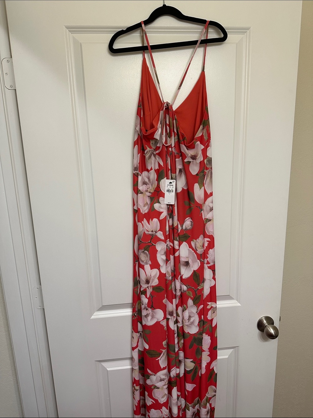 Express Red Floral Maxi Slip Dress with Pink Blossoms size Large - Picture 2 of 4